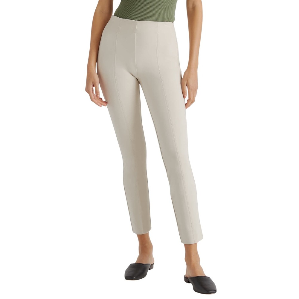 Quince Pants Womens XS Petite Ecru Ultra-Stretch Ponte Pintuck Ankle Slim NEW